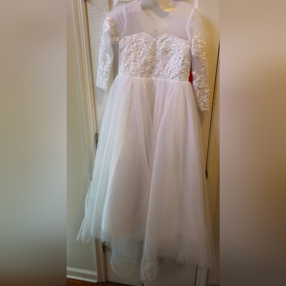 Unbranded White Beaded Tulle First Communion/JR Bridemaid/Formal Dress w/Train - Picture 2 of 12
